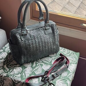 Deux Lux Teal Woven Leather Satchel with Removable Strap